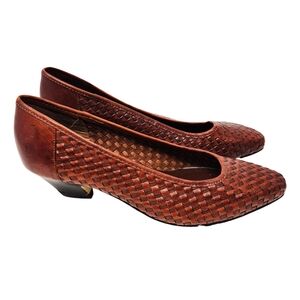 LeatherCraft of Brazil Miranda Woven Leather Pumps Brown Vintage Size 5.5